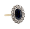 Bague marguerite antique en or 18k, saphir et diamants taille rose
