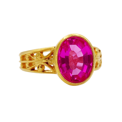 Bague chevalière Art nouveau en or 18k et rubis synthétique
