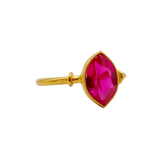 Bague antique en or 18k et rubis synthétique