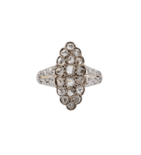 49.5 Bague marquise antique en or 18k, platine et diamants taille rose 58 Facettes A07676