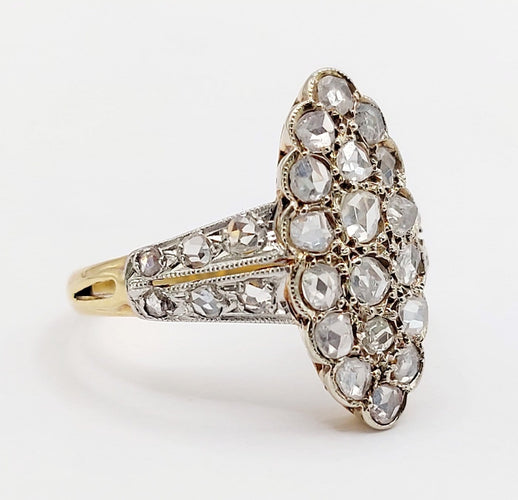 49.5 Bague marquise antique en or 18k, platine et diamants taille rose 58 Facettes A07676