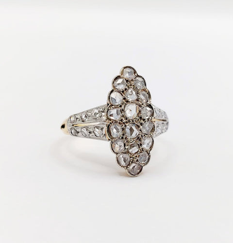 49.5 Bague marquise antique en or 18k, platine et diamants taille rose 58 Facettes A07676