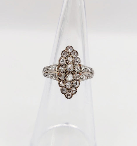 49.5 Bague marquise antique en or 18k, platine et diamants taille rose 58 Facettes A07676