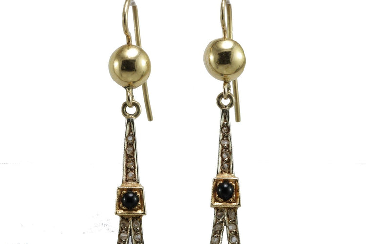 Art déco - Boucles d'oreilles en or, onyx et diamants 58 Facettes 3838