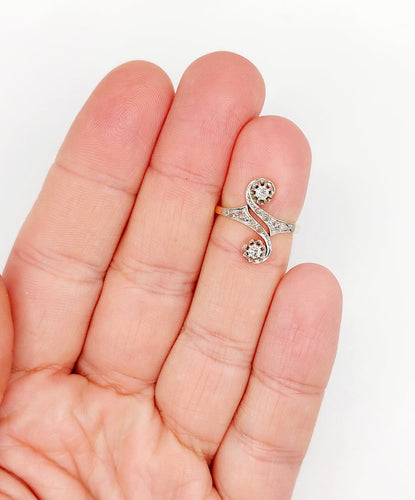 49 Bague toi et moi en or 18K et platine, diamants 58 Facettes A07655