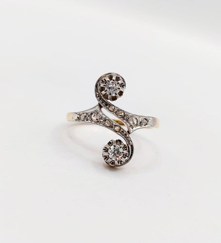 49 Bague toi et moi en or 18K et platine, diamants 58 Facettes A07655