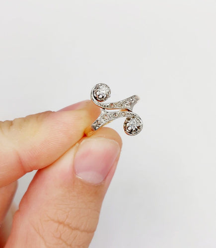 49 Bague toi et moi en or 18K et platine, diamants 58 Facettes A07655