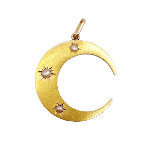Pendentif croissant de lune en or 18k et perles 58 Facettes A07638