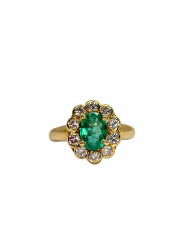 Bague 55 Bague en or jaune 18K avec émeraude et diamants 58 Facettes 2175