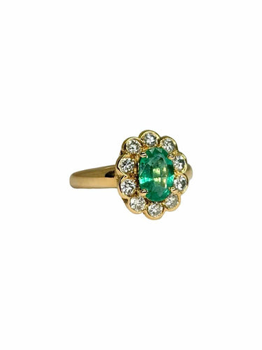 Bague 55 Bague en or jaune 18K avec émeraude et diamants 58 Facettes 2175
