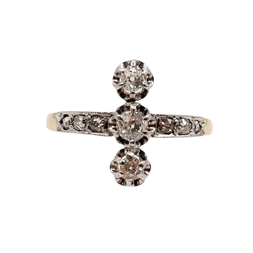 Bague marquise antique en or 18K, platine et diamants