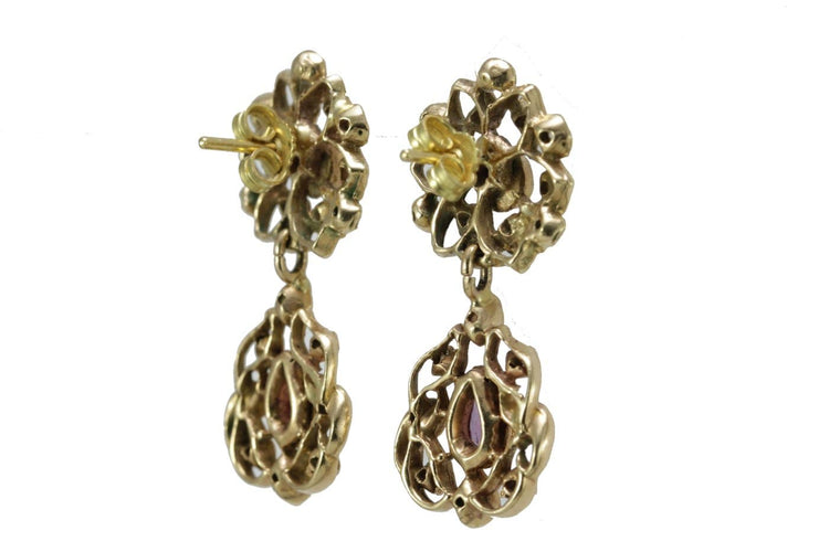 Parure ancienne - Collier et boucles d'oreilles en or, diamants et rubis 58 Facettes 3844