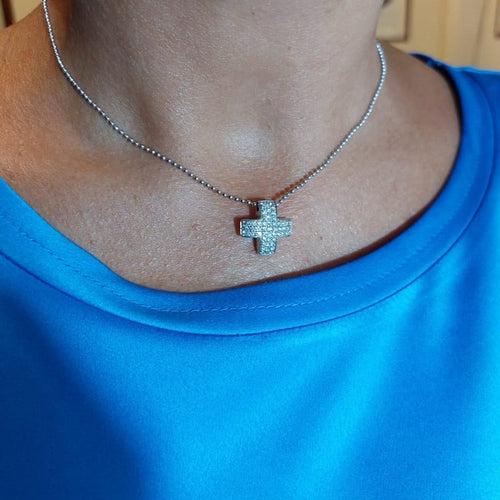 Collier - Pendentif croix en or blanc et diamants 0,58 ct 58 Facettes G3998