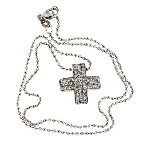 Collier - Pendentif croix en or blanc et diamants 0,58 ct 58 Facettes G3998