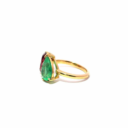 Bague 52 Toi et Moi - Bague en or jaune, émeraude et grenat rhodolite 58 Facettes 50485