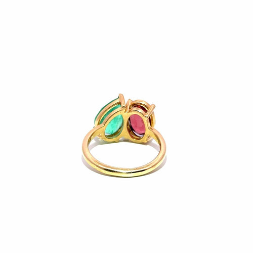 Bague 52 Toi et Moi - Bague en or jaune, émeraude et grenat rhodolite 58 Facettes 50485