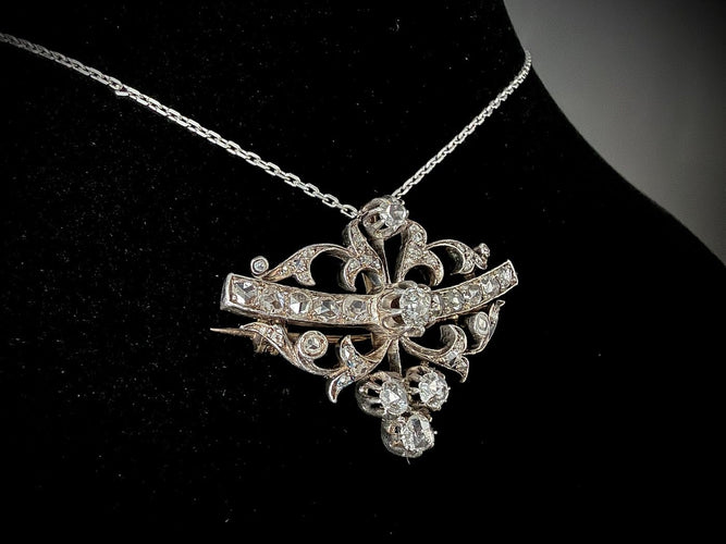 Belle Époque - Broche pendentif en or jaune, platine et diamants 58 Facettes Broche 2
