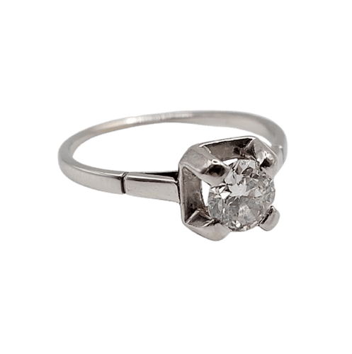 Bague solitaire Art déco en or blanc 18K, diamant 0,50 ct