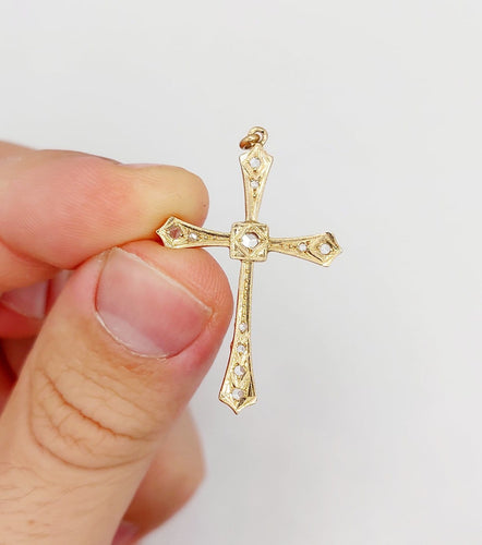 Pendentif croix antique en or rose 18k et diamants taille rose 58 Facettes A07607