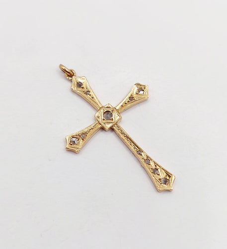 Pendentif croix antique en or rose 18k et diamants taille rose 58 Facettes A07607