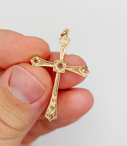 Pendentif croix antique en or rose 18k et diamants taille rose 58 Facettes A07607