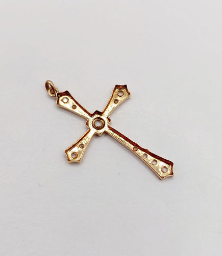 Pendentif croix antique en or rose 18k et diamants taille rose 58 Facettes A07607