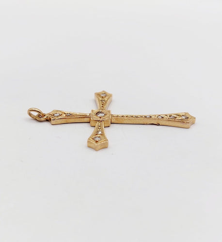 Pendentif croix antique en or rose 18k et diamants taille rose 58 Facettes A07607