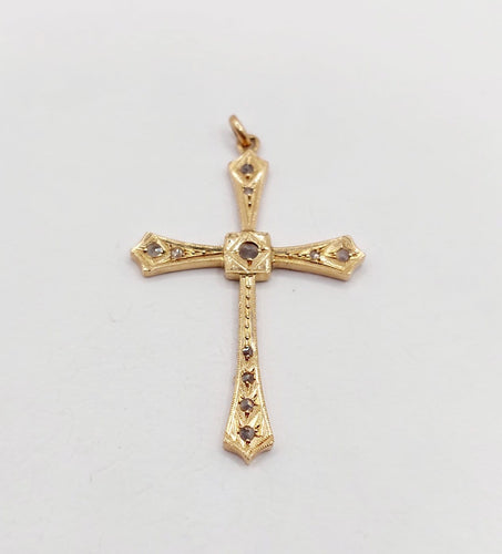 Pendentif croix antique en or rose 18k et diamants taille rose 58 Facettes A07607