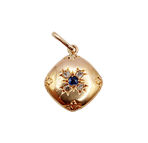 Pendentif fleur antique en or rose, saphir et diamants