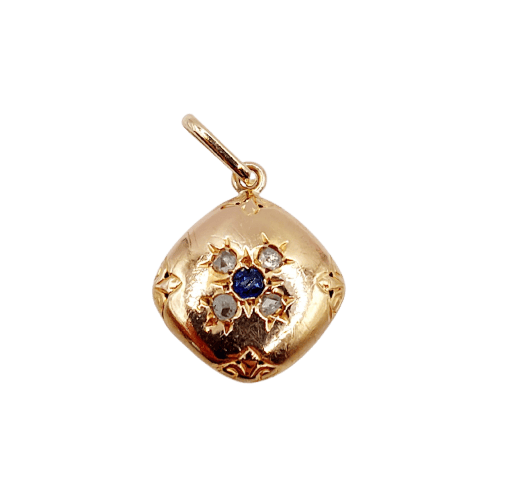 Pendentif fleur antique en or rose 18k, saphir et diamants 58 Facettes A07609