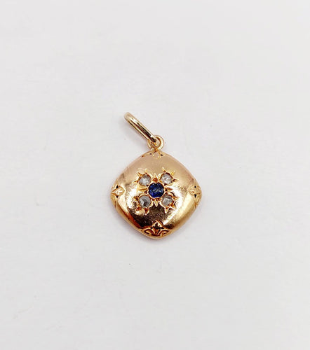 Pendentif fleur antique en or rose 18k, saphir et diamants 58 Facettes A07609