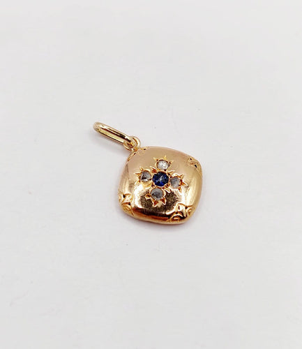 Pendentif fleur antique en or rose 18k, saphir et diamants 58 Facettes A07609