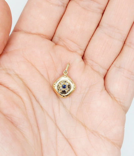 Pendentif fleur antique en or rose 18k, saphir et diamants 58 Facettes A07609