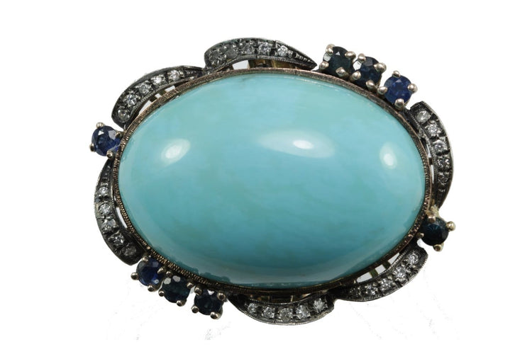 63 Bague vintage en or, turquoise, saphirs et diamants 58 Facettes 4476