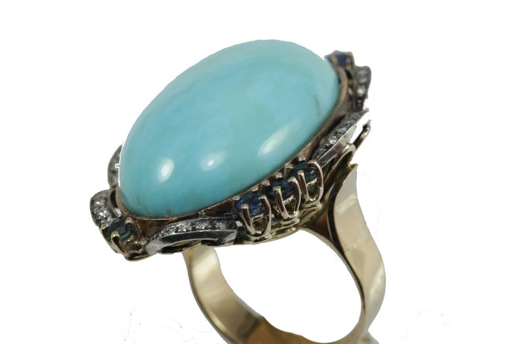 63 Bague vintage en or, turquoise, saphirs et diamants 58 Facettes 4476