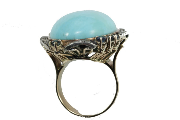 63 Bague vintage en or, turquoise, saphirs et diamants 58 Facettes 4476