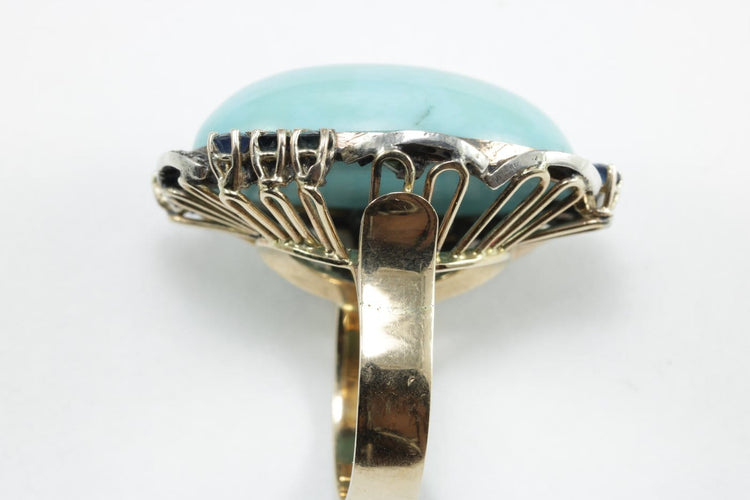 63 Bague vintage en or, turquoise, saphirs et diamants 58 Facettes 4476