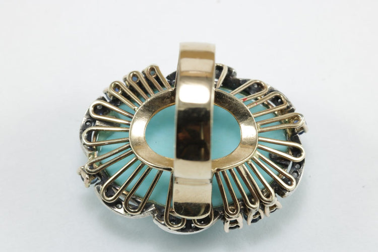 63 Bague vintage en or, turquoise, saphirs et diamants 58 Facettes 4476