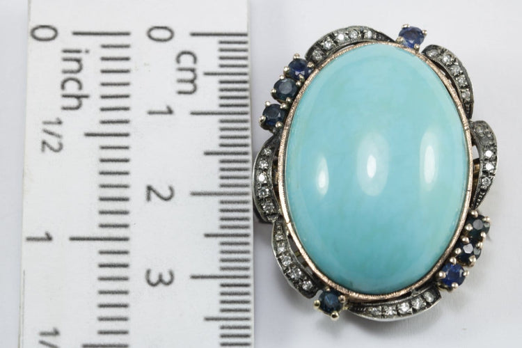 63 Bague vintage en or, turquoise, saphirs et diamants 58 Facettes 4476