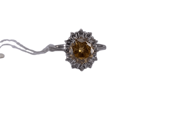 Bague statement en or blanc 18k et diamant orange