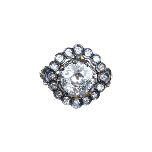 Bague en or jaune 18 ct, argent et diamants