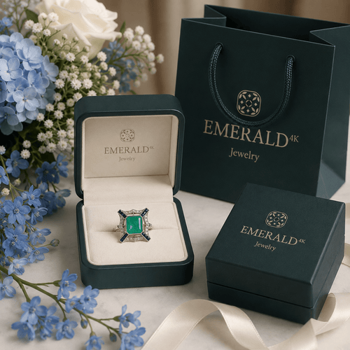 Bague 57 Eternal Green - Bague Art déco en platine, émeraude, saphirs et diamants 58 Facettes 50488