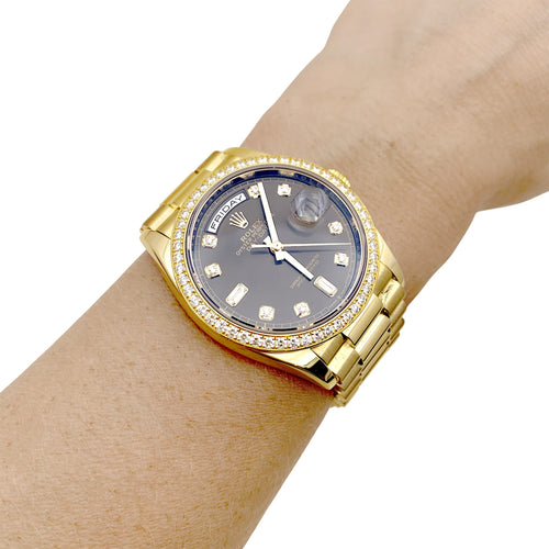 Montre Rolex Oyster Perpetual Day-Date - Montre en or jaune et diamants 58 Facettes 35837