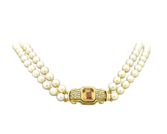 Damiani - Collier en or jaune, perles Akoya, citrine et diamants 58 Facettes 9219