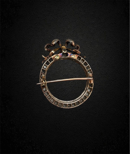 Broche Spilla vittoriana en or rose et argent, vers 1830, diamants 58 Facettes