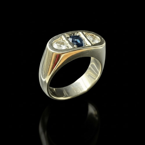 Bague 56 Roberto Borghesi - Bague à pont en or blanc, saphir et diamants 58 Facettes