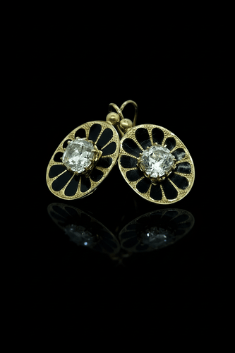 Boucles d'oreilles Impero austro-ungarico - Boucles d'oreilles pendantes en émail noir 58 Facettes