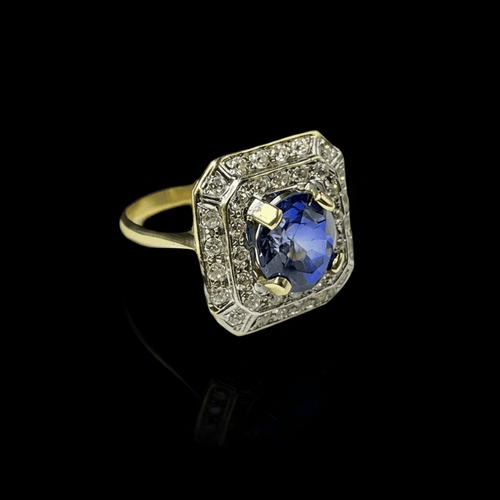 Bague Bague octogonale en or avec saphir Verneuil et diamants 58 Facettes