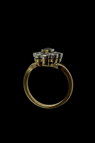 Bague 53 Bague marguerite années 1930 en or jaune, saphir et diamants 58 Facettes