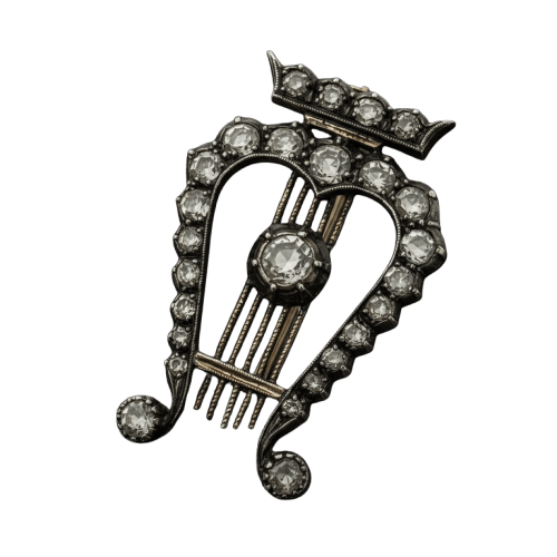 Broche Lira - Broche en or jaune et argent, diamants 58 Facettes